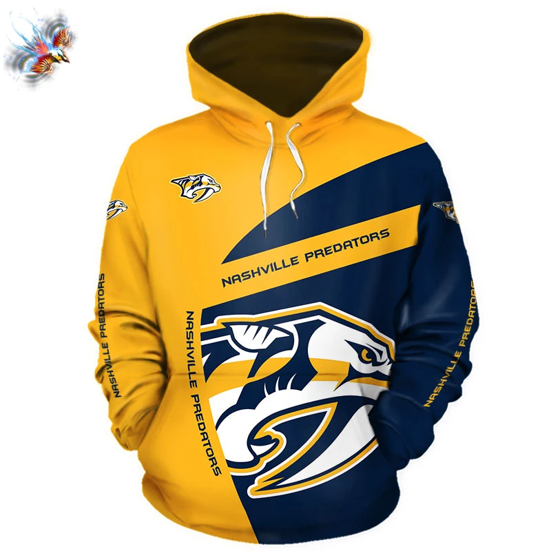 

Zipper Hoodie Nashville Men's Casual 3D Hoodie Blue and Yellow Stitching Cartoon Tiger Print Predator Hoodie Plus Size Hot Sale