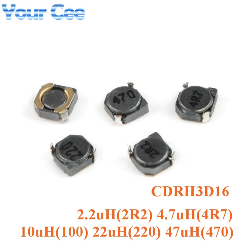 10 шт., индуктивность мощности CDRH3D16 3D16 SMD, 100 мкГн, 220 мкГн, 10 мкГн, 22 мкГн, 47 мкГн, 2R2, 4R7, 470,