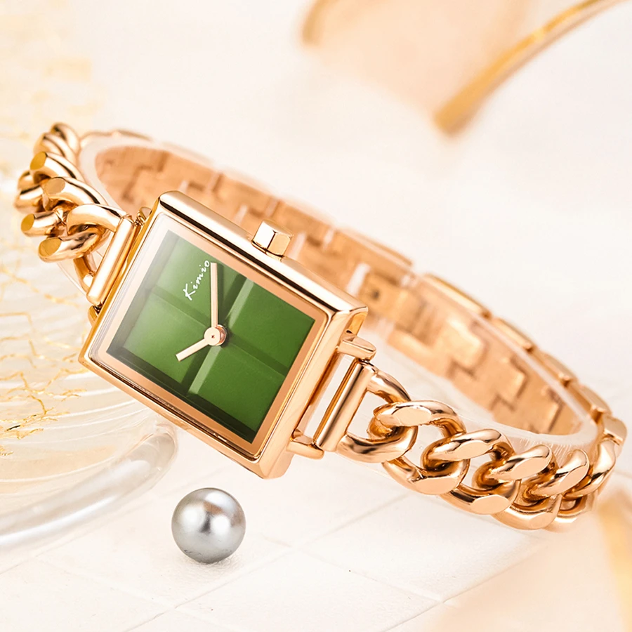 

KIMIO Stainless Steel Women Watches Bracelet Watch Ladies Dresses For Women Dress Luxury Brand Square Fashion Green Small Watch
