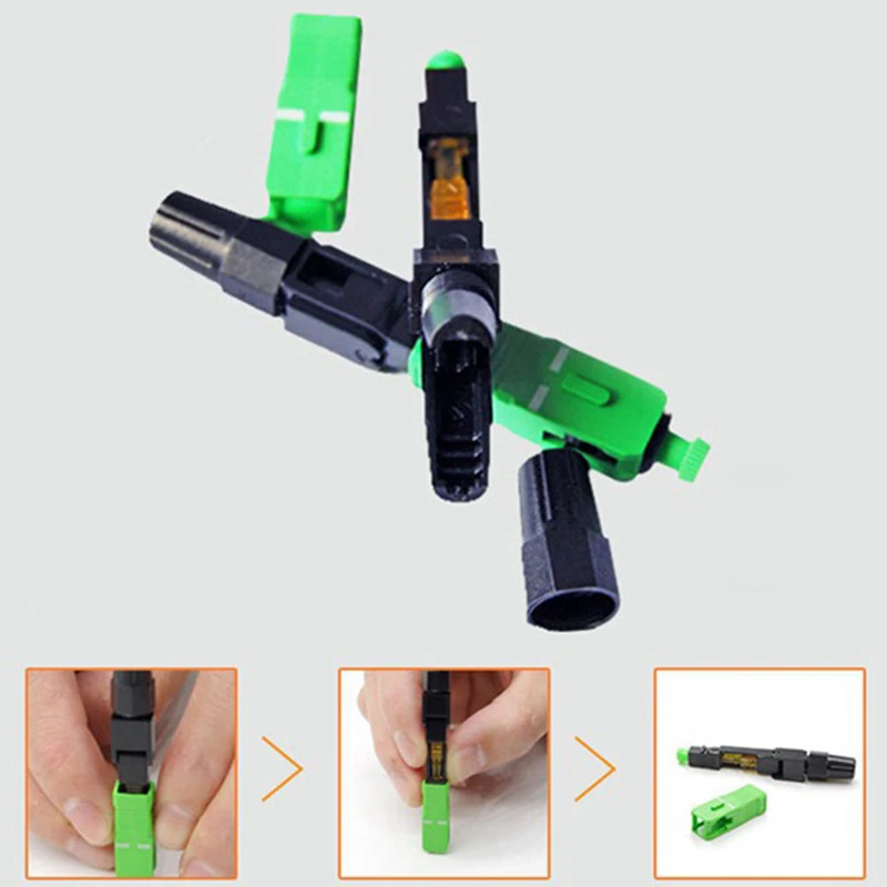 

120 Pcs SC APC Fiber Optic Fast Connector Single Mode Fiber Optic Adapter FTTH Fiber Quick Connector Field Assembly