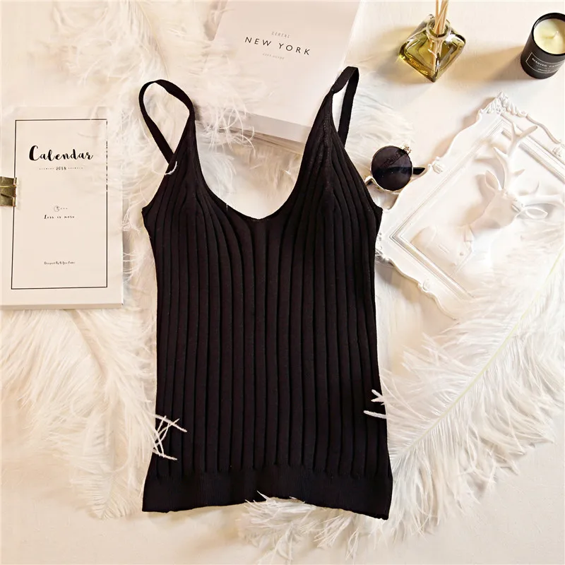 Горячая 2019 Лето Уличная Для женщин бретели топы сладкий и свежий базовый свитер