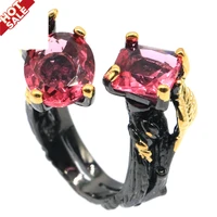 26x15mm 9 5g ring for women gothic unique black gold color party created pink morganite street hiphop fine jewelry
