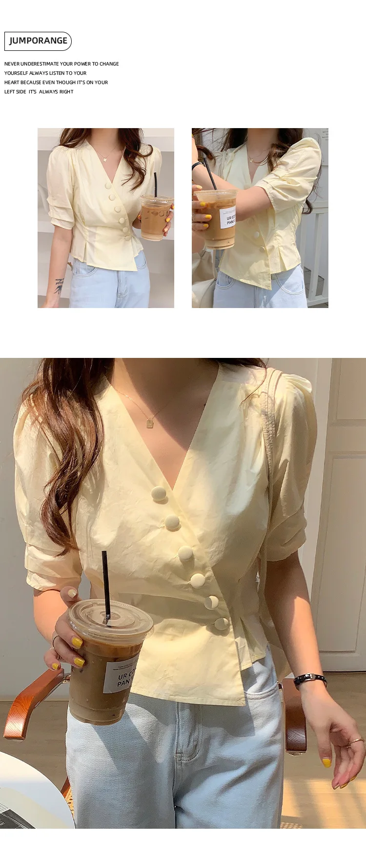 

V-neck French Blouse Woman With Waist In The Summer Of 2021 Korean Edition Design Short Blouse Woman With Bubble Sleeves 511930