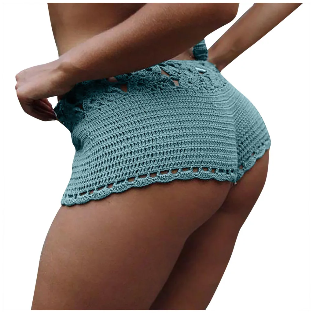 Женские вязаные хлопковые шорты летние пляжные для плавания с высокой талией