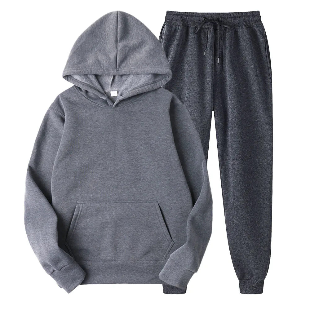 

Tracksuit Men Fashion Hoodies Men Suits Solid Sets Men Sweatshirts+Sweatpants Spring Autumn Fleece Hooded Pullover 2 Pieces Set