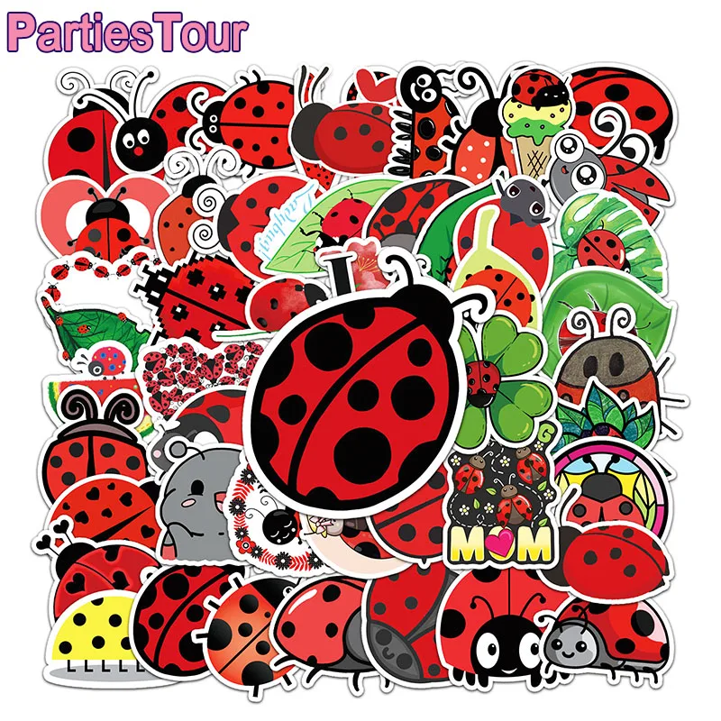 

50pcs Ladybug Stickers Waterproof Stickers for Water Bottles Laptop Skateboard Phone Luggage Refrigerator Kids DIY Stickers