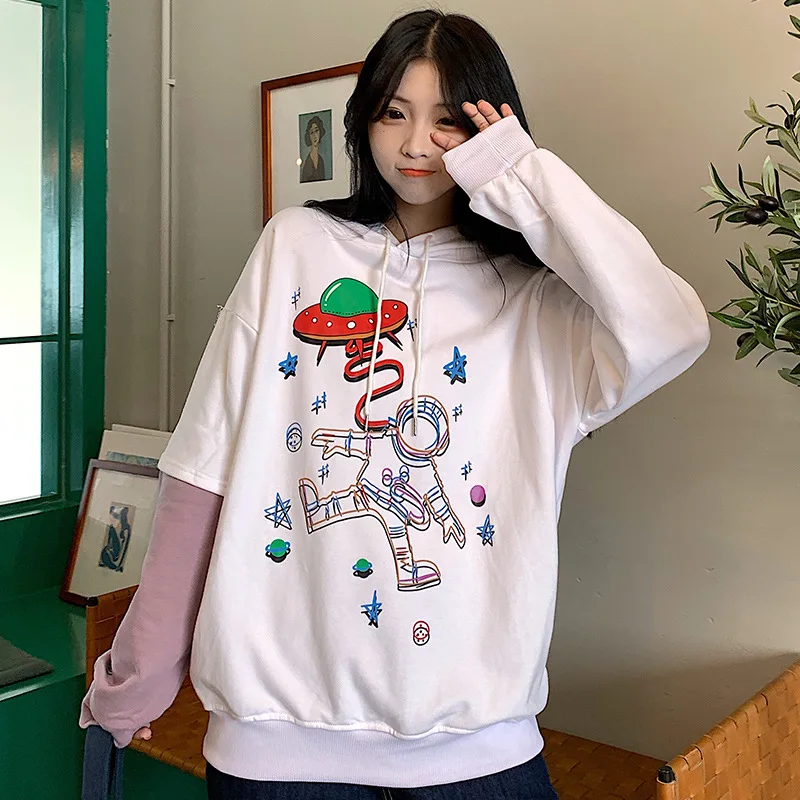 

Cotton-containing New Korean Version of The Net Red Bf Was Thin Stitching Loose Large Size Hooded Sweater for Female Students