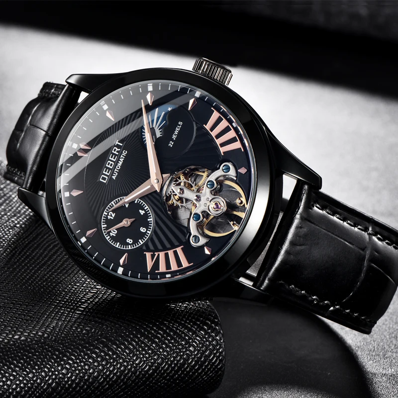

DEBERT 40mm Luxury Brand Automatic Self-Wind Men's Machine Watch Mechanical Steampunk Clock