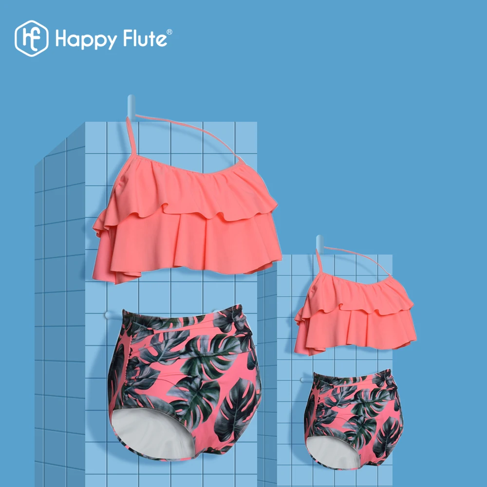 

HappyFlute New European and American Style Fashion Parent-child Printed High Waist Bikini Ruffled Mother&Daughter Swimsuit