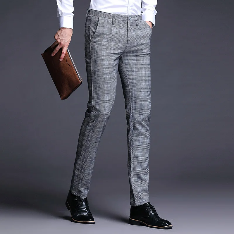 Брюки мужские Стрейчевые в клетку Классические облегающие деловые Костюмные