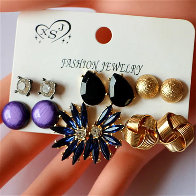 New fashion women jewelry wholesale girls black earrings beautiful mashup 6 pairs /set Christmas gift free shipping | Украшения и