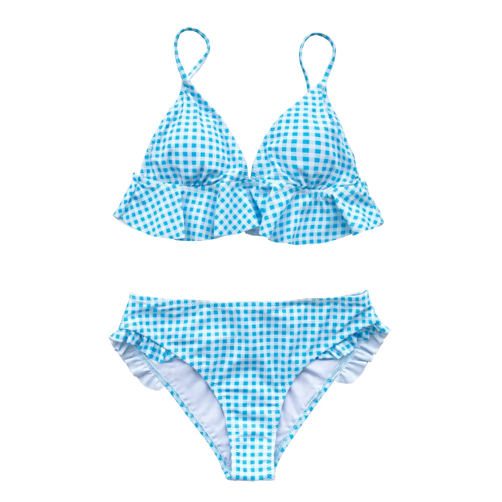 AB20633B CUPSHE, Желтый Клетчатый гофрированный комплект бикини, женские милые купальники из двух частей,, для девушек, пляжные купальники, купальники - Цвет: AB20633B