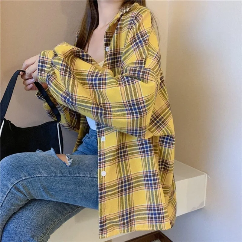 

Cotton spring women's shirts wind Korean version of the large size long-sleeved cardigan jacket button up shirt