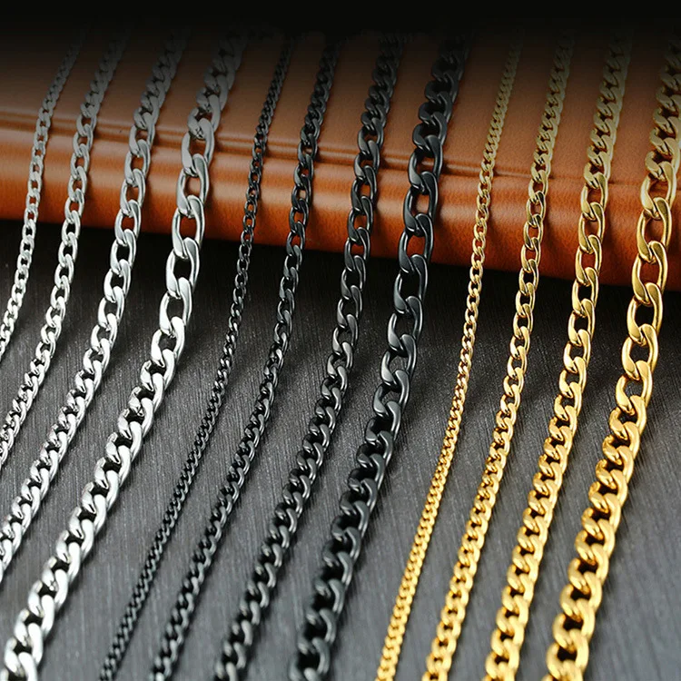 Ожерелье AsJerlya мужское из кубинской цепи чокер нержавеющей стали золотистого и