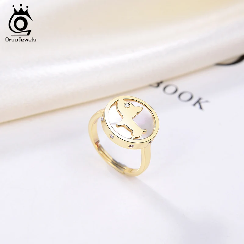 ORSA JEWELS Adjustable Ring 925 Sterling Silver Mother of Pearl Shell 14K Gold Plated Puppy Finger Band Pet Memorial Gift EQR13 | Украшения