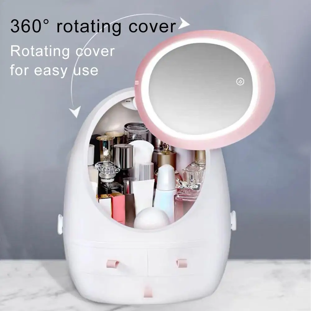 Cosmetic Storage Box With LED Light Mirror Portable Cosmetics Case Makeup Brush Holder Organizer Dustproof |