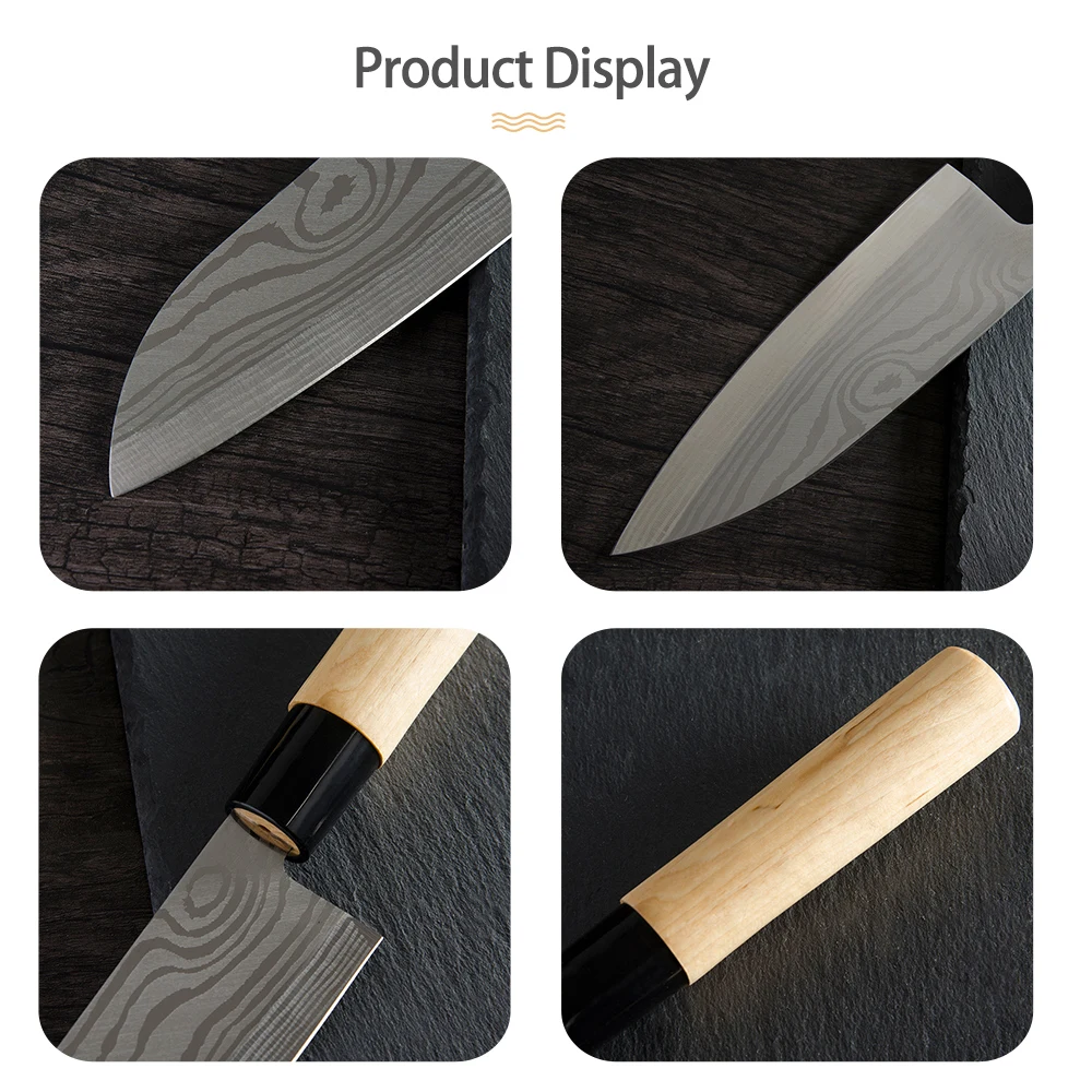 XYj 4 шт. кухонный нож из нержавеющей стали 9 ''Sashimi 6,5'' шеф-повара сантоку разделочный нож дамасский узор лезвие нож с деревянной ручкой