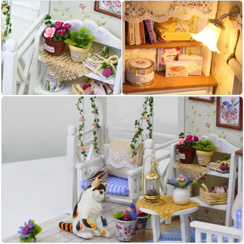 

Miniature DIY Dollhouse 3D Doll House Kit Wooden Furnitures With LED Light Dollhouse With Furnitures Mini House Kids Toy