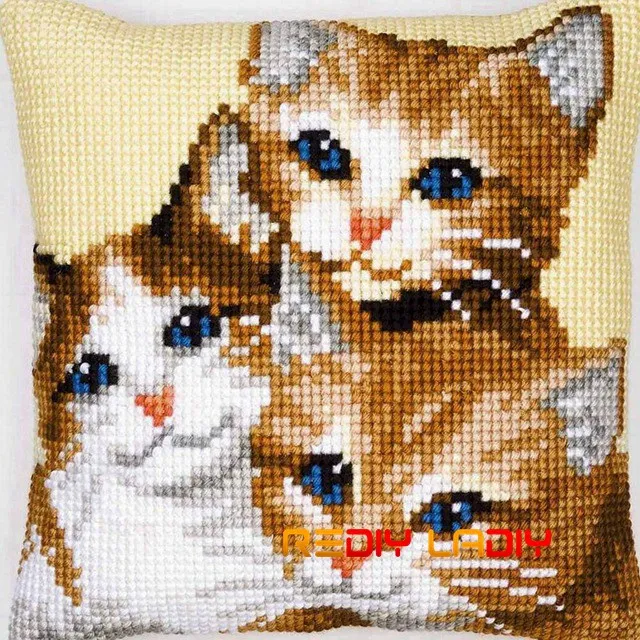 CX0024 DIY Вышивка крестом Подушка передняя игривые котята подушки массивные наборы вышивки крестиком акриловая пряжа чехол для подушки домашний декор ремесла - Цвет: CX0024