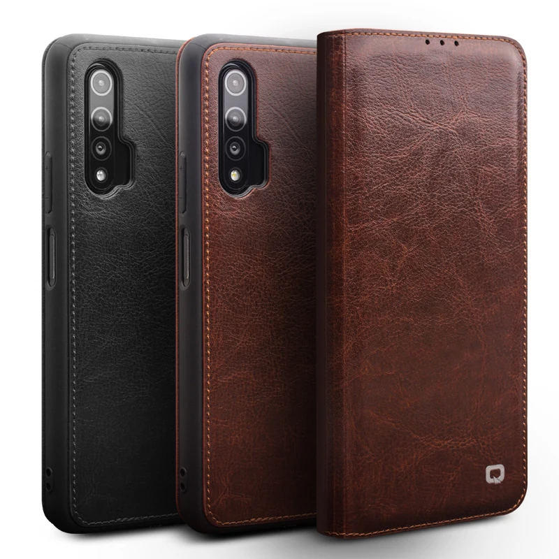 

Qialino Fashion Genuine Leather Flip Cover For Huawei Nova 6 Handmade Ultra Slim Card Slot Phone Case For Nova 6 6.57 Inches