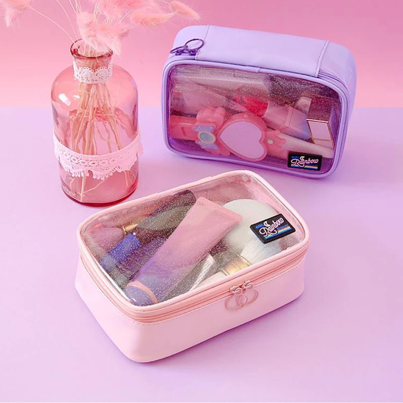Женская прозрачная косметичка для девочек квадратный чехол макияжа портативные