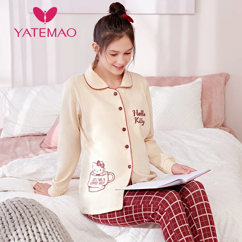 YATEMAO 2 шт./компл. по беременности и родам пижамы одежда для сна кормящих беременных