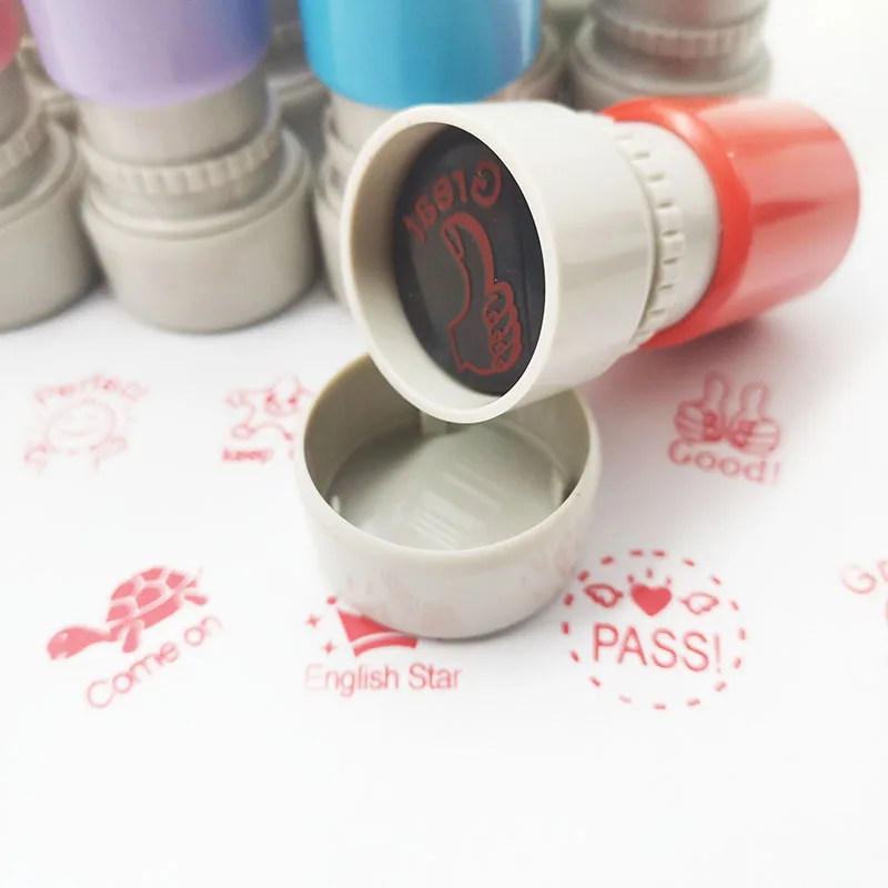 

Teacher Stamps English Remark Photosensitive Ink Stamp DIY Kindergarden Teacher Read Over Test Praise Cute Seals free shipping