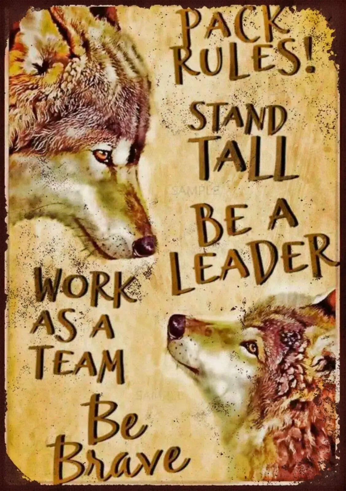 

Pack Rules Stand Tall Work As Team Wolves Rustic Metal Plate Tin Sign Vintage Retro Man Cave Kitchen Yard Wall Decor