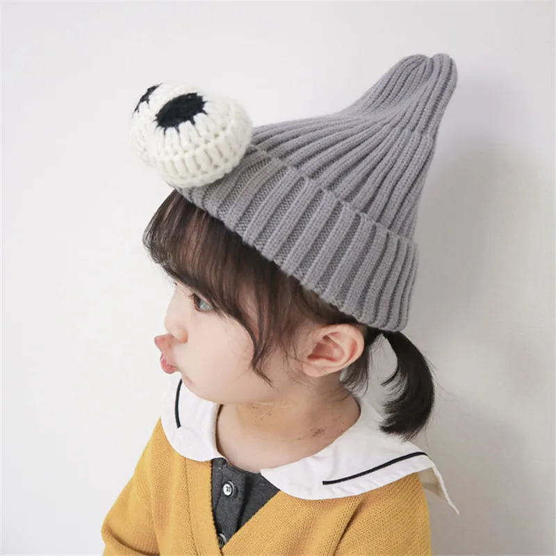 2019 зимние серые милые детские шапки с большими глазами теплые унисекс для