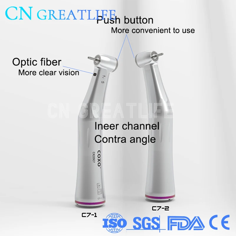 

COXO CX235 C7-2 Push Button 1:5 Speed Increase Contra Angle Dental Handpiece Low Speed Contra Angle Low Speed for Implant