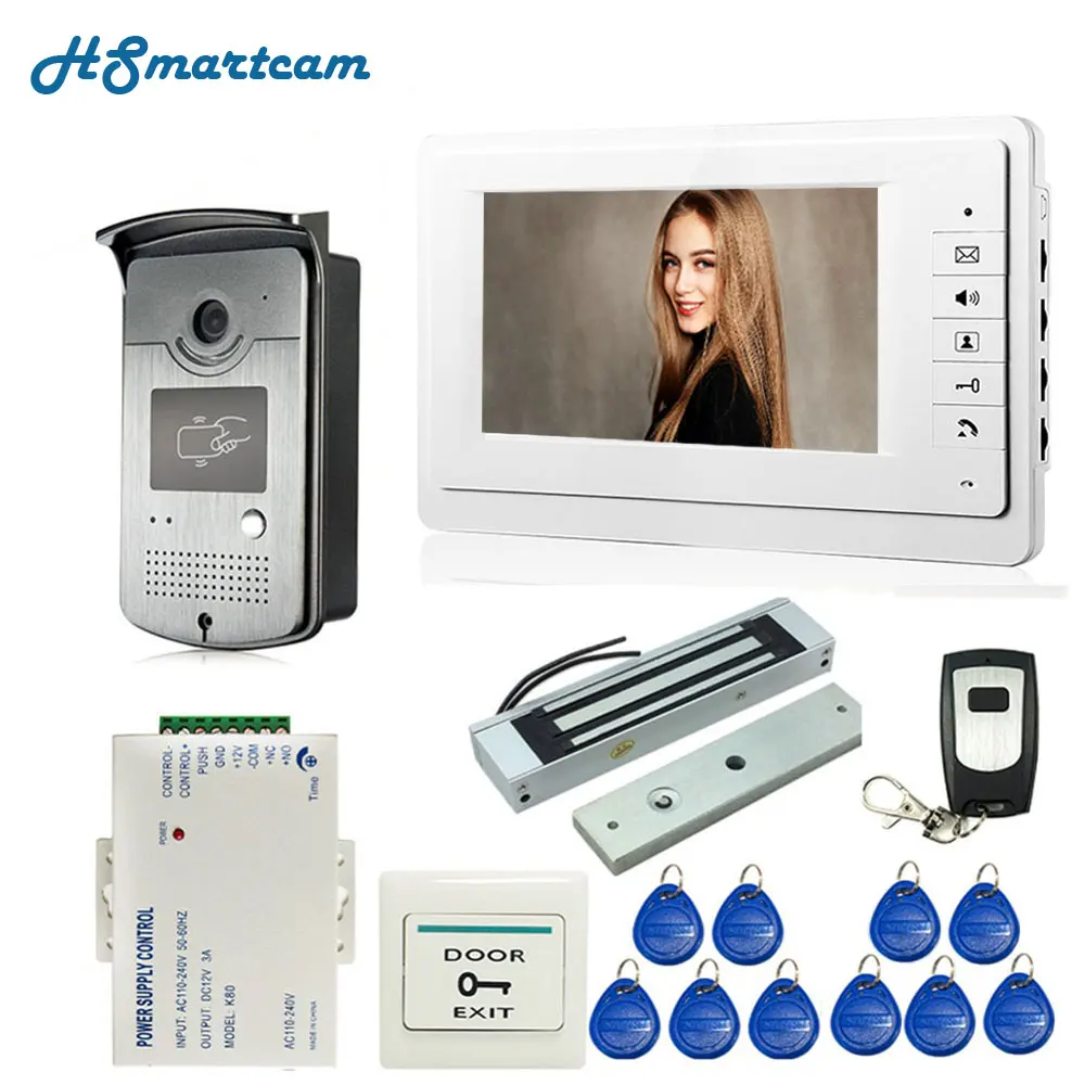 Wired 7 inch Video Door Phone Intercom Entry System 1 Monitor + 1 RFID Access HD Camera + Electric Magnetic Lock Access Control