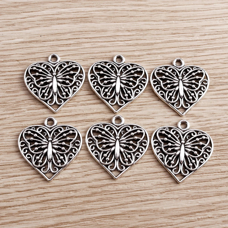 

15pcs 22*23mm Vintage Silver Color Love Heart Charms for Jewelry Making Bohemian Necklaces Drop Earrings DIY Keychains Gifts