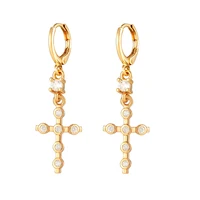 gold plated cross earrings dangle hinged women earrings clear colorful crystal copper hoop earrings for women christian jewelry