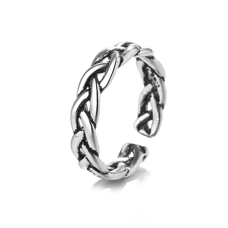 Простое античное серебряное звено цепочка геометрическое Открытое кольцо на