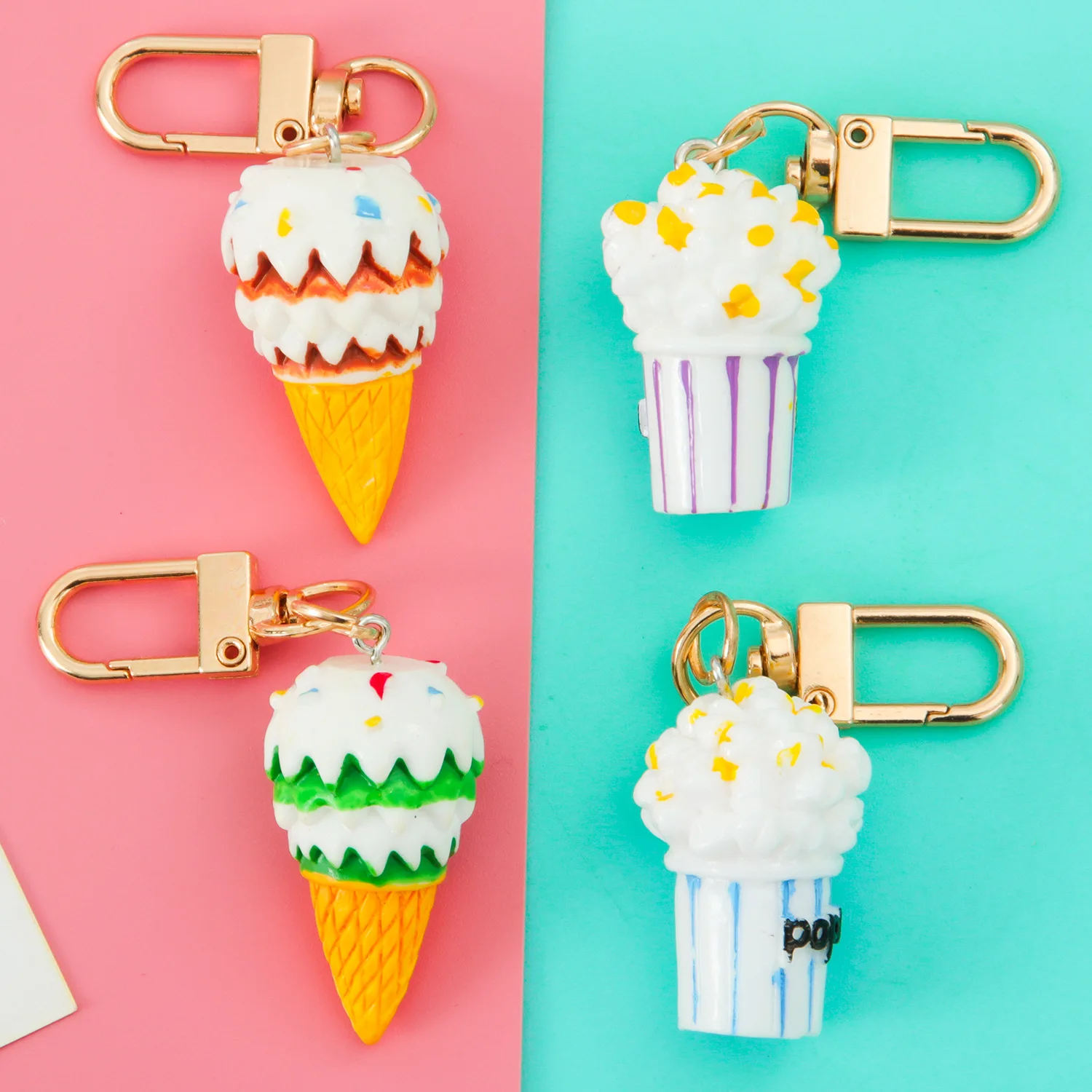 

Mini Popcorn Ice Cream Keychain Cartoon Kawaii Food Bag Car Decoration Pendant Keyring Children's Gift Charm Jewelry Wholesale