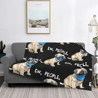 Pug People Dog Wearing Mask Blankets Flannel Summer cute Breathable Ultra-Soft Throw Blankets for Bed Couch Rug Piece