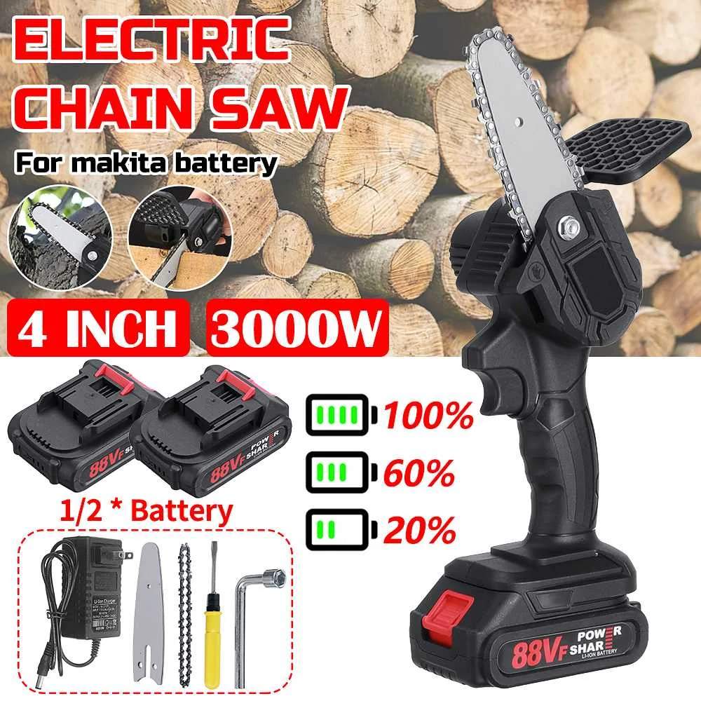 

Digital Display~4Inch Cordless Electric Chain Saw 3000W Pruning Electric ChainSaw With Battery Woodworking Pruning Garden Tool