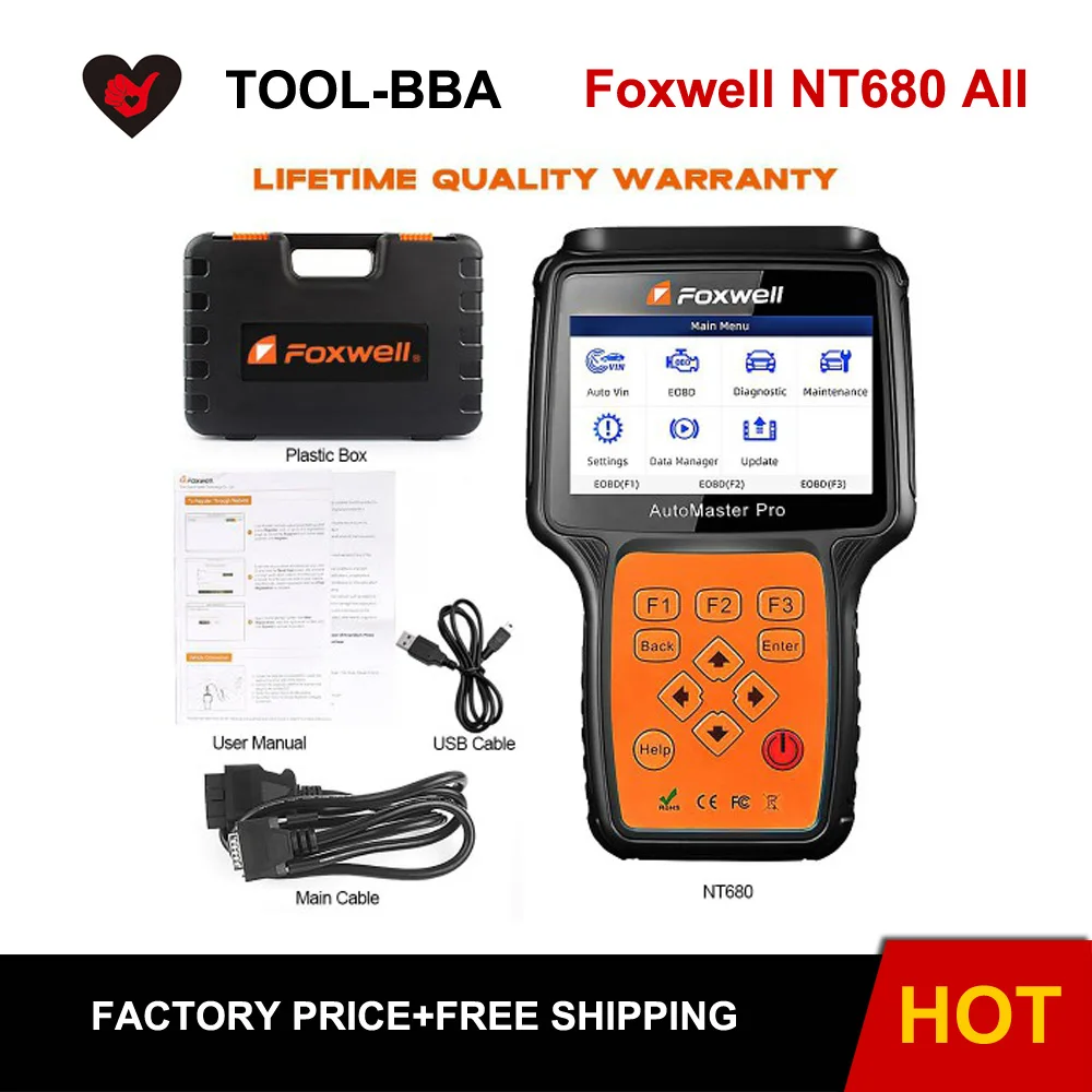 Foxwell NT680 все системы диагностический сканер с масляный светильник/сервис сброса +