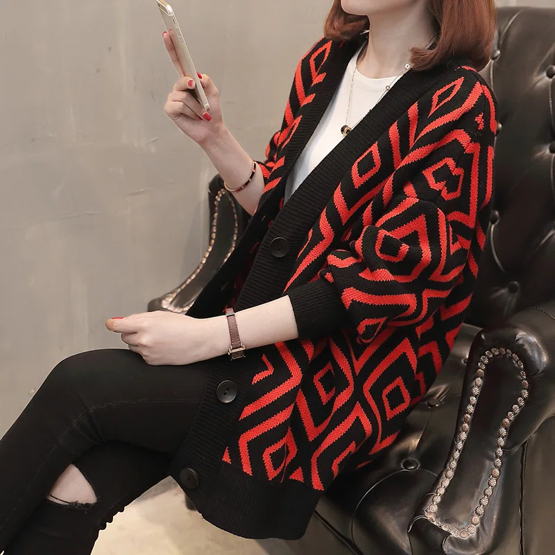 

Add fat plus women's dress fat mm sweater coat spring and autumn loose thin top Plaid knitting cardigan