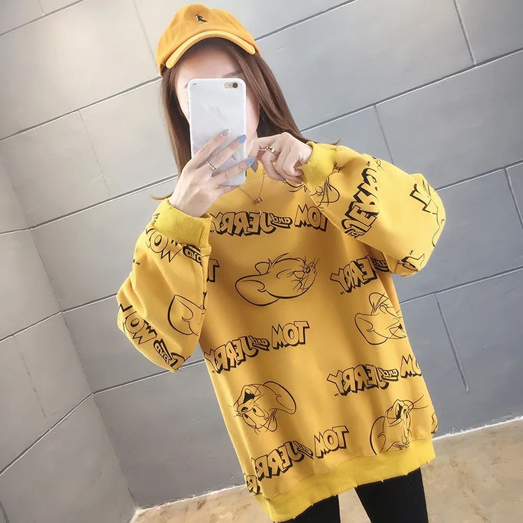 

New Autumn/winter Korean monogram print with velvet and thickened hoodie for girls loose oversize schoolgirl coats