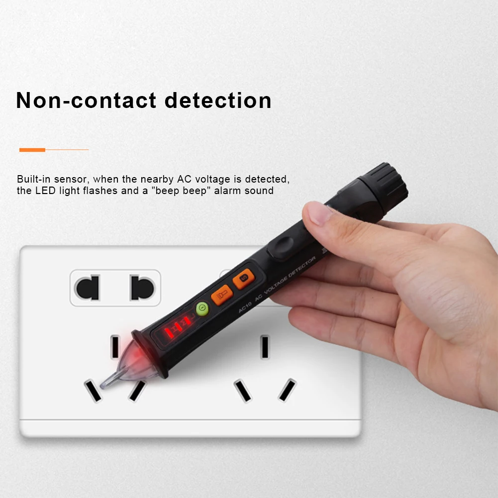

Digital AC Voltage Detector Non-Contact Tester Pen Sound&Light Alarm with Flashlight 12-1000V/48-1000V Sensitivity Test Pencil