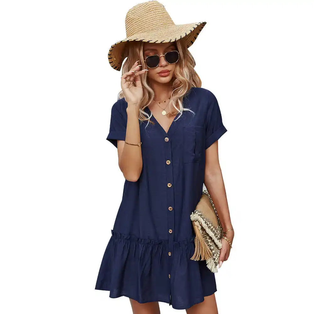

Women's new dress 2021 summer short sleeve A-line skirt women woman station in America sexy fashion ladies girl beach cool thin