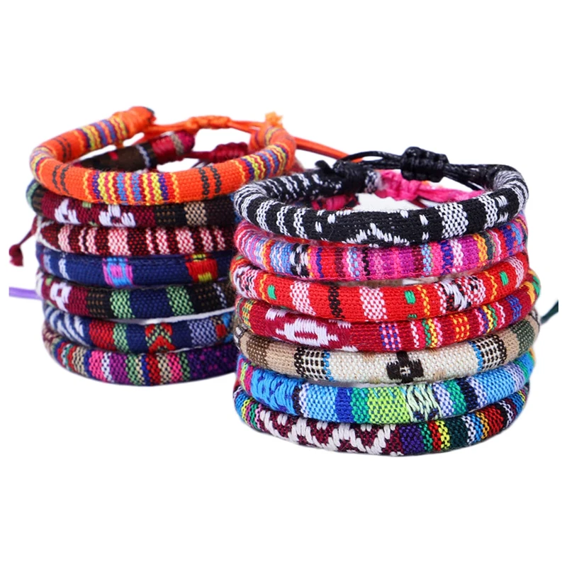 

New Fashion Bohemian Rainbow Colors Braided Charm Leather Handmade Friendship Men Women Nepalese Nation Bracelet