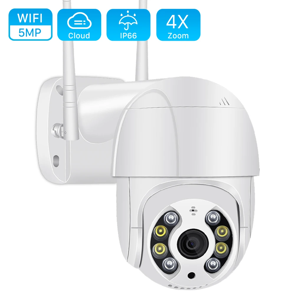 

Cloud 5MP Mini PTZ Wifi Camera H.265 Auto Tracking Wireless IP Camera 4x Digital Zoom AI Human Detection Dual Light Source ICSEE