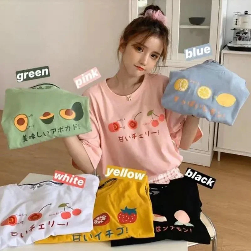 

Summer Short Sleeve O-neck T-shirts Fashion Kawaii Clothes Plus Size T-shirts for Women Casual Graphic Tees