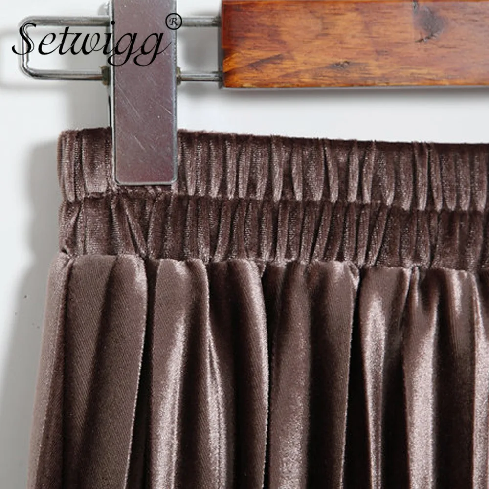 Длинная Плиссированная юбка трапеция бархатная до середины икры с эластичной