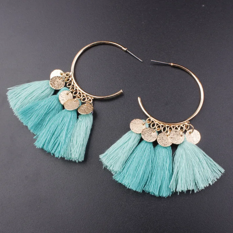 

Vintage Women's Big Statement Tassel Drop Earrings For Girls Round Long Dangle Earring Bohemian 2021 Fashion Jewelry