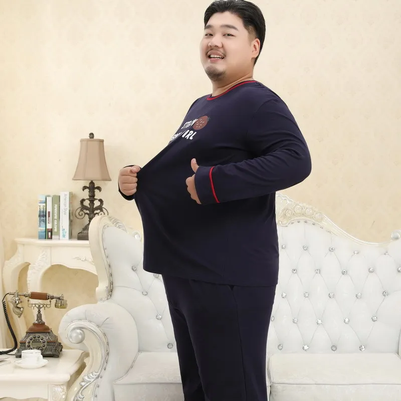 Мужской осенне-зимний хлопок 5XL XL пижамный комплект с круглым вырезом пуловер пижамы