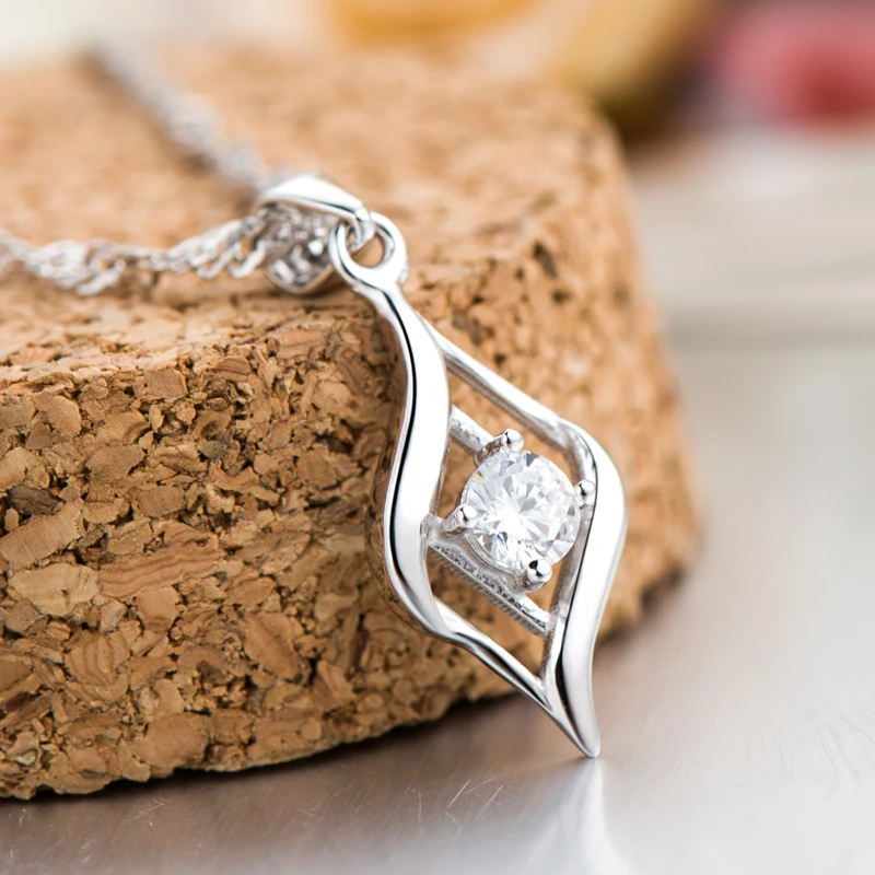 Sterling Silver Clavicle Necklace Rhombus Pendant Zircon Diamond Jewelry for Women 18K Gold Plated 18inches Box Chain | Украшения и