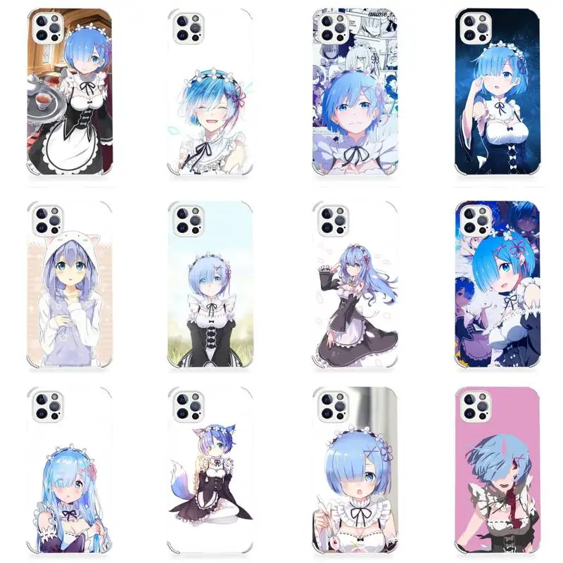 

Hot Anime ReZERO Ram Rem Phone Case Lambskin Leather For iphone 12 11 8 7 6 XR X XS PLUS MINI PLUS PRO MAX Shockproof
